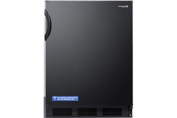 Summit Appliance FF7BK 24" Wide All-Refrigerator; 5.3 cu.ft; Automatic Defrost; One Piece Seamless Interior Liner; Adjustable Glass Shelves; Interior Light on Rocker Switch; Reversible Door
