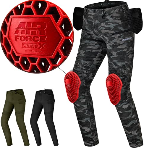 SHIMA Giro 3.0 Motorcycle Trousers for Women AirForce Knee Protectors Motorbike Mens Armoured Cargo Lightweight Protective Pants Stretch Reinforced Armored Elastic Ventilated (Womens, Camo, 28/32)