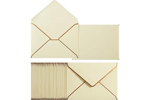 HOMTABLE 50 Pack A6 Envelopes Cream Color 4x6 Self-Adhesive V Flap Envelopes with Gold Border for Office, Greeting Card, Wedding, Graduation, Baby Shower, Parties, Invitations (Cream Color, 4.75x6.5)