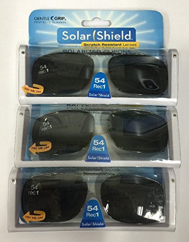 3 SOLAR SHIELD Clip-on Polarized Sunglasses Size 54 rec 1 Black Full Frame NEW