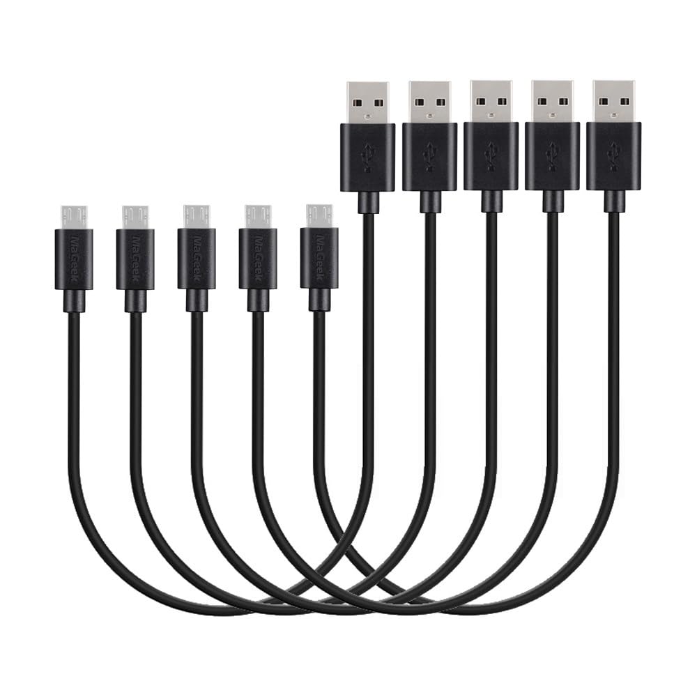 MaGeek® 0.3m Short Micro USB Cables, [Pack of 5pcs] High Speed USB 2.0 Data & Charge Cables for Samsung Galaxy S7,S6, HTC, Sony, Motorola, LG, Google, Nokia and More (Black)