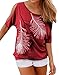 Lovaru Women's O Neck Feather Print Shirt Casual Cutout Sleeve Top Blouse