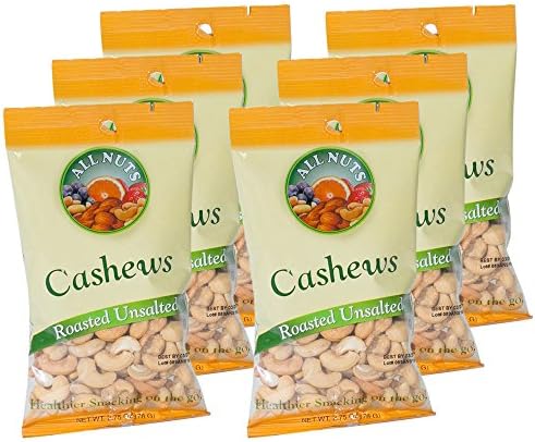 All Nuts 6 Pack Cashews Roasted Unsalted 2.75oz Bags