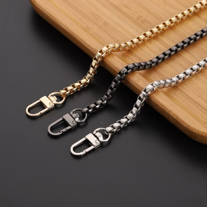 POFET 120cm Metal Chain Straps, Bag Replacement Straps with Sturdy Buckles for Handbag Purse Crossbody Shoulder Bag(Gold, Silver & Black/Set)