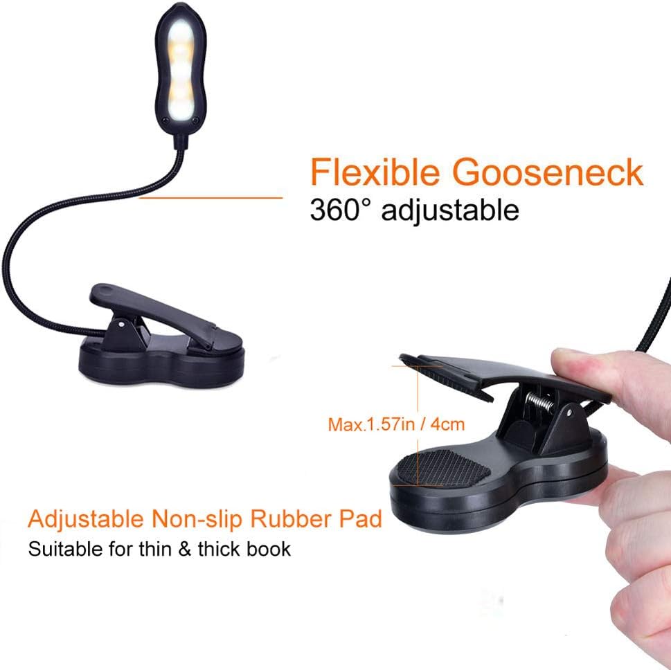 Rechargeable LED Book Light, 2 Warm & 3 White SMD LED, Color and Brightness Adjustable, Clip on Reading Lights for Reading in Bed at Night, 9 Brightness Levels, Lightweight, Ideal for Bookworms, Pian: Home Improvement