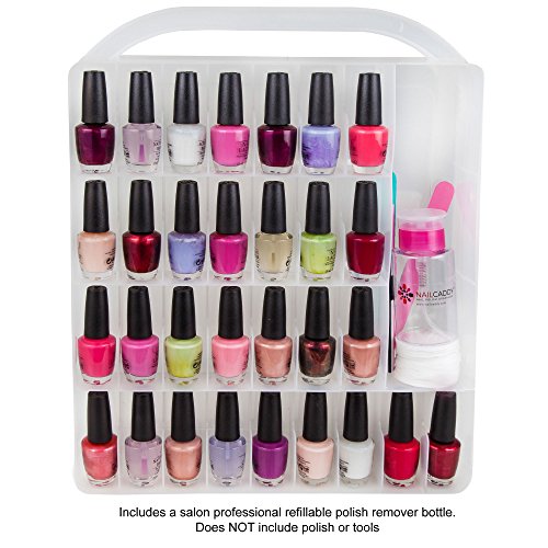 Nail Polish storage organizer holder - free polish remover bottle - stores 60 bottles - large separate compartment for tools