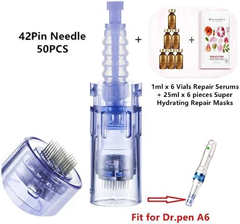 Med SPA Care Dr.pen Ultima A6 Replacement Parts 42-pin Cartridges - bonus 1x25ml Rose Super Hydrating Moisturizing Repairing Face Mask w/ 1x1.5 ml Serum (42 Pin x 50pcs)