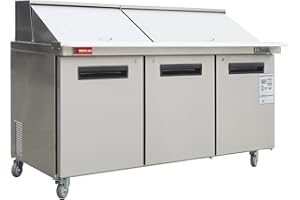 WESTLAKE 72" W 3 Door Refrigerator Sandwich & Salad Prep Table Commercial Mega Top Refrigerator Stainless Steel Counter Fan Cooling with 30 pans for Restaurant, Bar