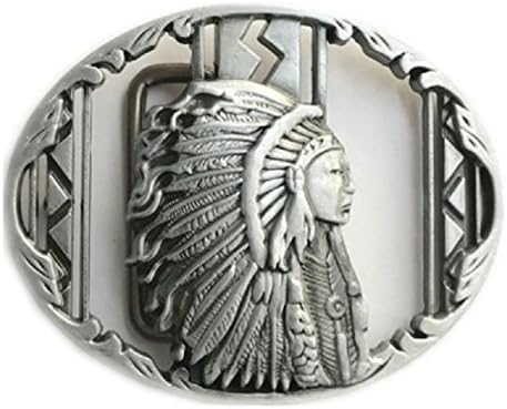 Silver Indian Chief Head Belt Buckle Native American Western Cowboy Leather Oval
