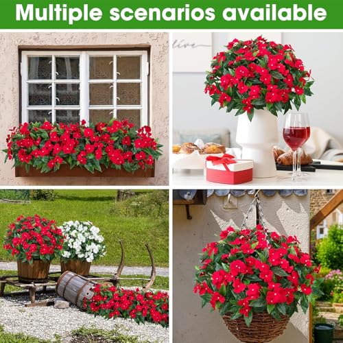 Laelfe Outdoor Artificial Flowers, 2 Packets UV Resistant Artificial Plastic Fake Flowers for Outdoors, Balcony, Garden, Window (Red)