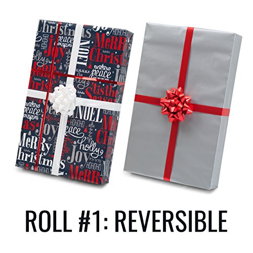 Red + Silver Designer Wrapping Paper Set: 4 Rolls (6 Designs) of Premium Gift Wrap (75 sq. ft.) with 30 Coordinated Bows, 5 Ribbons, and 24 Gift Tags with Bonus Euro Tote and Tissue Paper - Thumbnail 5
