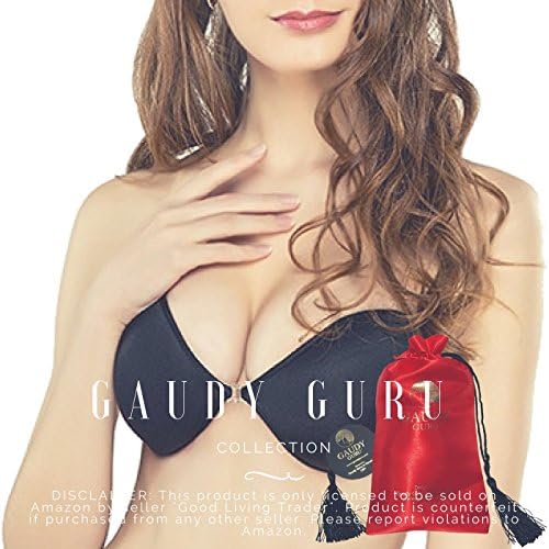 New and Improved Extra Push Up Silicone Adhesive Padded Bra By Gaudy Guru (D, Black)