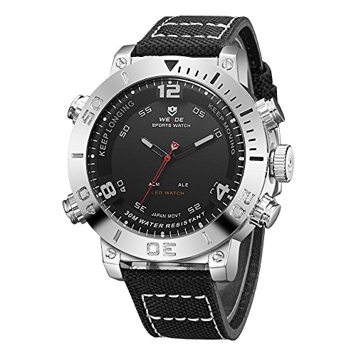 WEIDE Men Analog Digital Quartz Watch Waterproof LED Dual Time Watches Business Dress Wristwatch for Men Sport Back Light Bracelet Buckle Hook