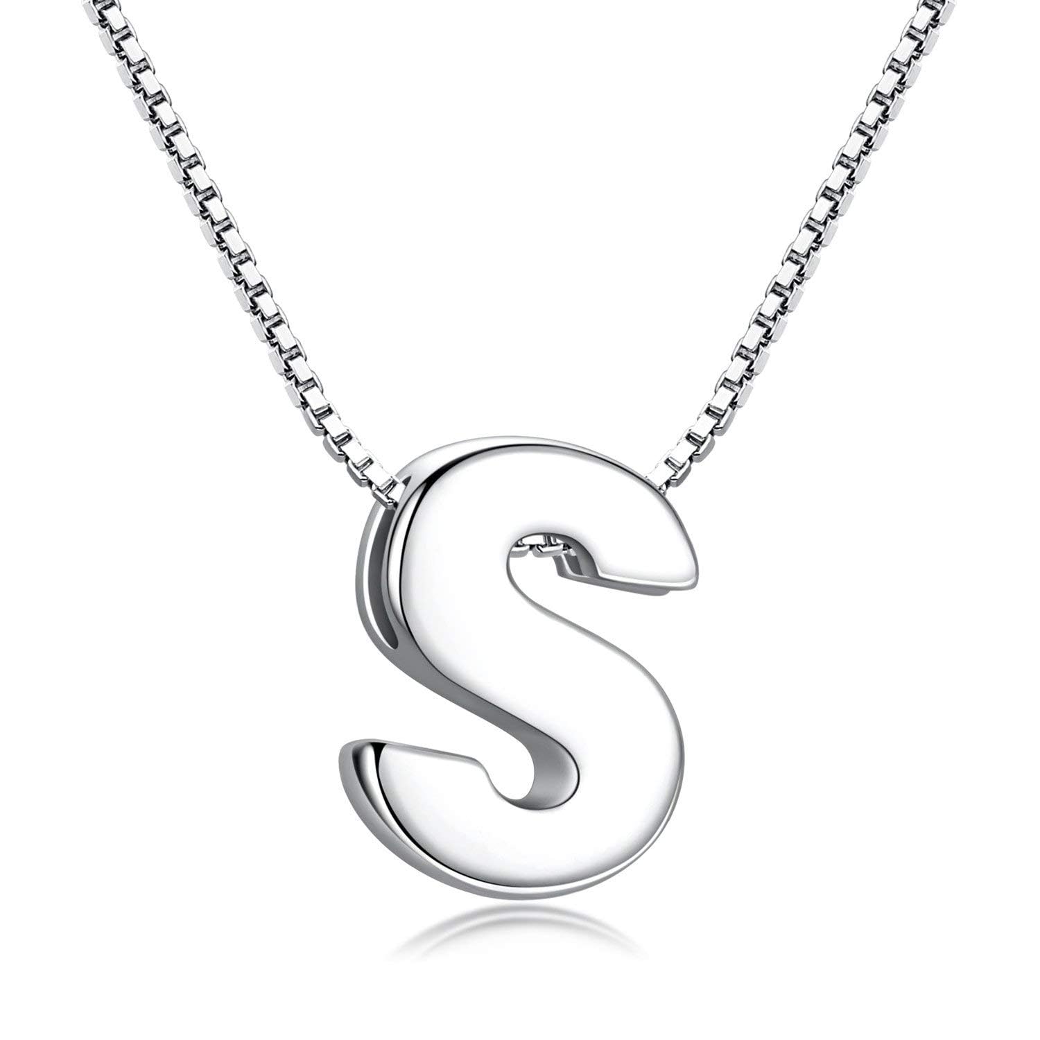 Candyfancy 1.0mm 18 inch 925 Sterling Silver 26 Small Letters Alphabet A-Z Initial Pendant Box Chain Necklace (S with Chain) โ image 1