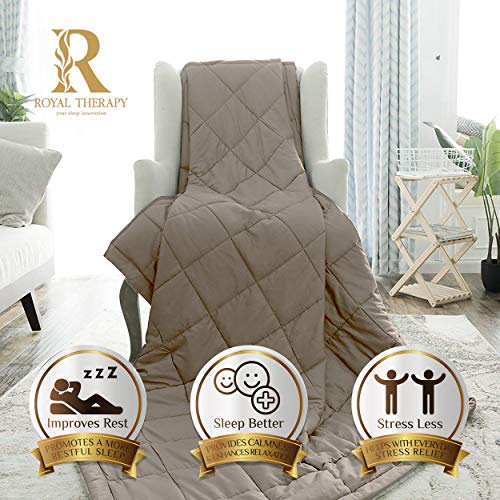 Royal Therapy Weighted Blanket Adult & Kids Bed (15lb, 48x78', Twin/Full Size Comfort) 100% Calming Cotton Blanket with Glass Beads