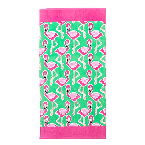 VIV & LOU High Fashion Print Beach Towel can be Personalized or Monogrammed (Flamingle)