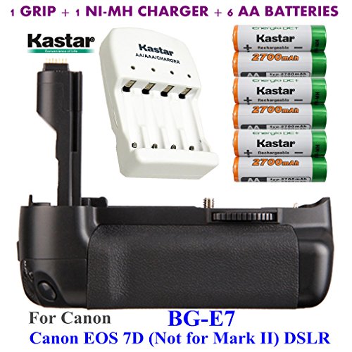 Kastar Pro Multi-Power Vertical Battery Grip (Replacement for BG-E7) + 6x AA NI-MH Batteries(2700mAh) + NI-MH Charger for Canon EOS 7D (Not for Mark II) Digital SLR Camera
