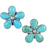 Turquoise Earrings 925 Sterling Silver & Genuine Turquoise (Flowers)