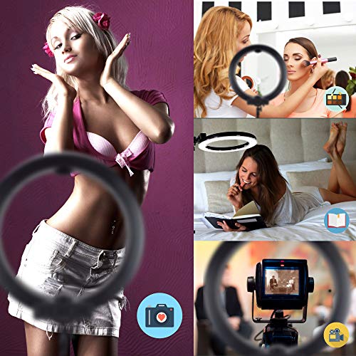 Lusweimi 18" 55W 2700-5500K LED Round Ring Light Kit Adjustable Colored With Stand Mirror, Warm/White Color Temperature Camera Mirror YouTube Video Makeup Lighting Circle selfie IphoneX/XR/XRMAX