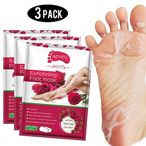 3 Pairs Foot Peel Mask, Exfoliating Callus Peel Booties,Peeling Off Calluses & Dead Skin, Baby Your Foot Naturally in 1 Week (Rose)