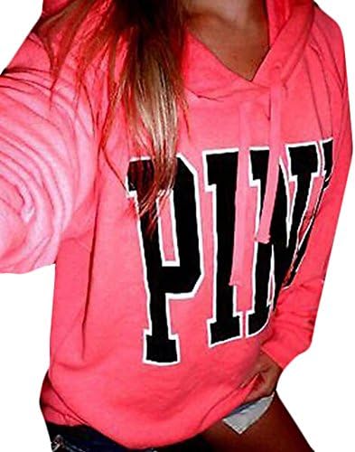 YLnini Womens Casual Hoodie Letters Printed Long Sleeve Sweatshirt Pink S