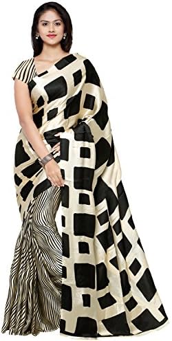 Saree Mall Women's Crepe Saree With Blouse Piece (Crepe Sarees For Women'sBlack & White)