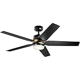 Kichler 56 inch Brahm LED Ceiling Fan with Etched Cased Opal Glass in Matte White with Reversible Matte White and Silver Blad