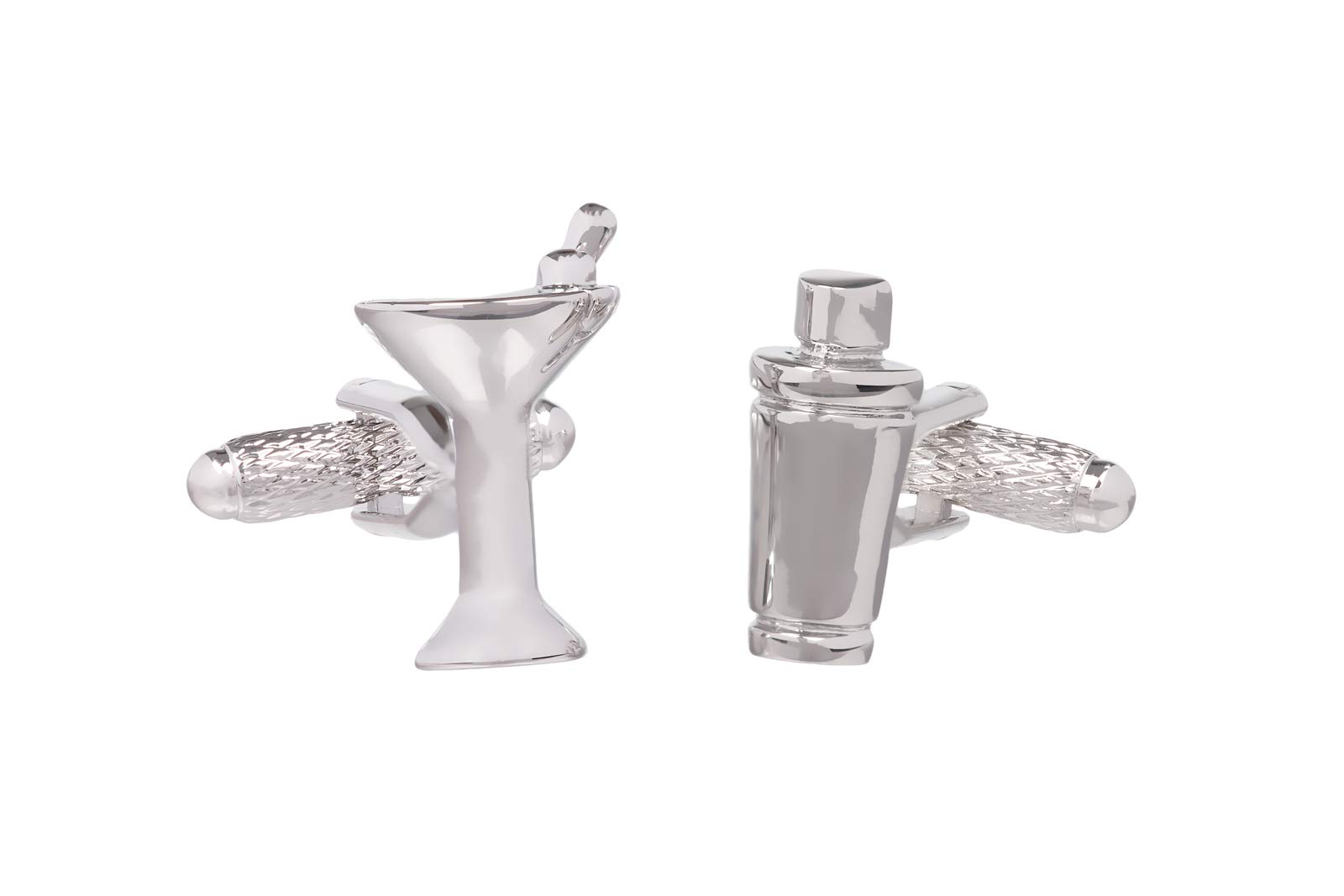 Cocktail Drinks Shaker and Martini Style Glass Cufflinks for Men Presented in Cufflink Box - Silver Colour