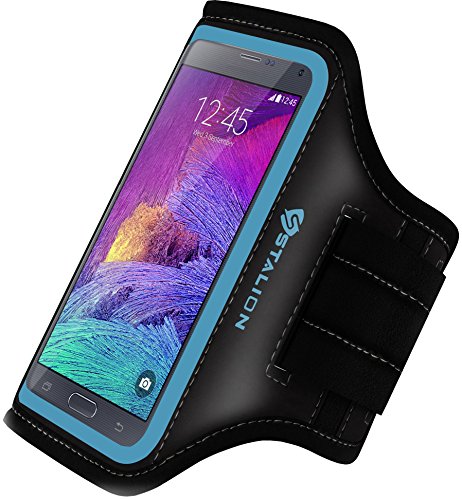 Note 4 Armband: Stalion Sports Running & Exercise Gym Sportband for Samsung Galaxy Note 4 & Note Edge (Cyan Blue) Water Resistant + Sweat Proof + Key Holder + ID / Credit Card / Money Holder