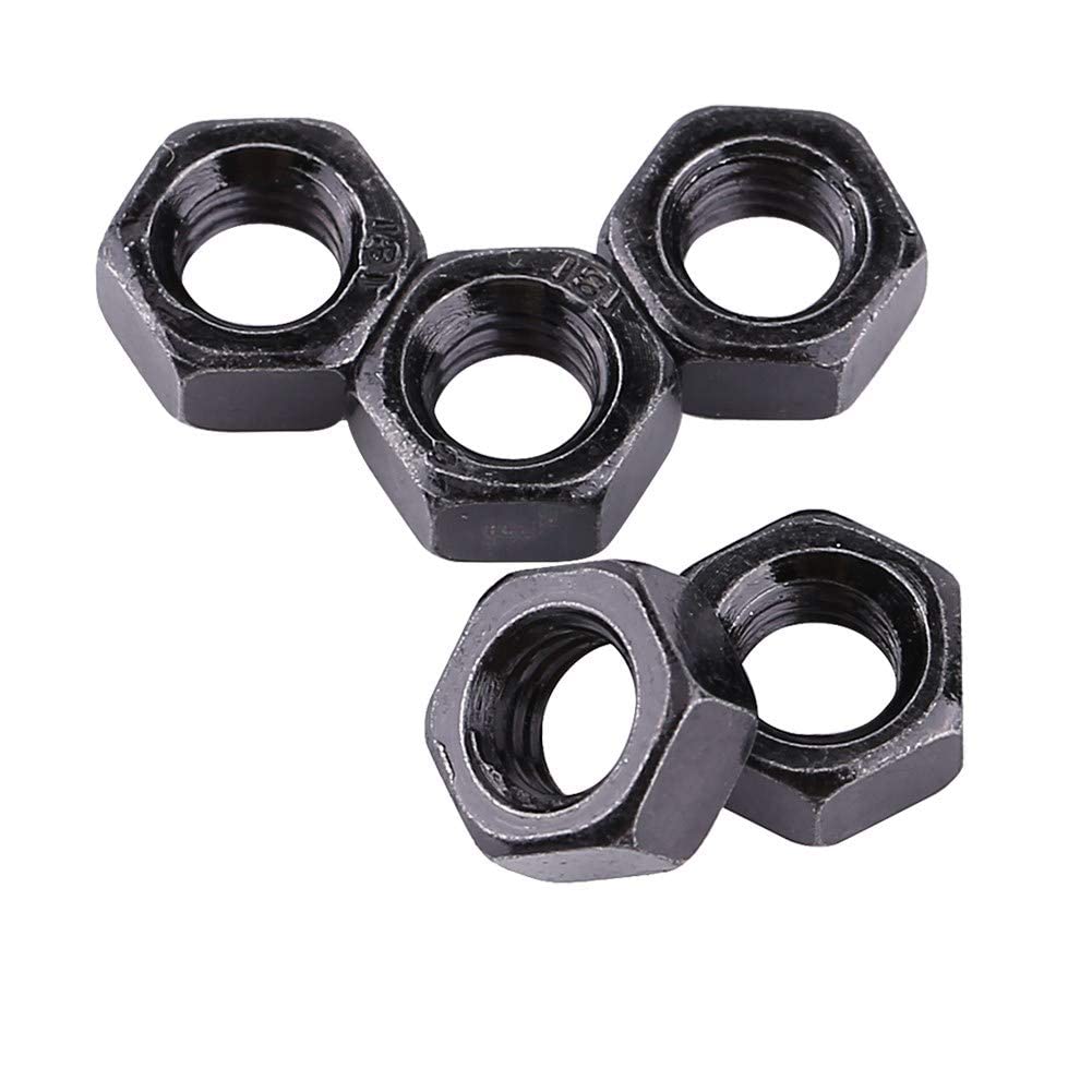 Fydun 100pcs Hex Nut Din934 M2-M5 Black Zinc Plated Carbon Steel Metric Thread Hex Hexagonal Nuts(M4)