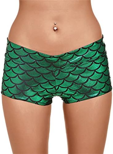 Splendor flying Women's Shiny Mermaid Fish Scale High waist Shorts (Large/8/10, Green)