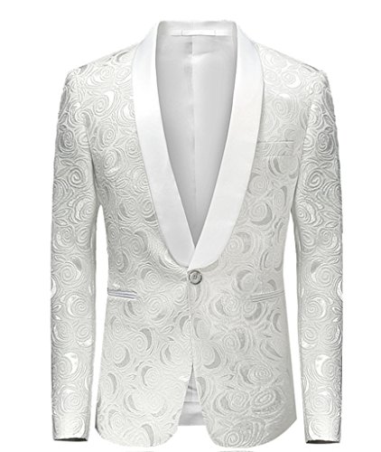 MOGU Mens Blazer Slim Fit Suit Jacket White and Black for Christmas Party US Size 40 (Asian Size 4XL/58) White - Thumbnail 7