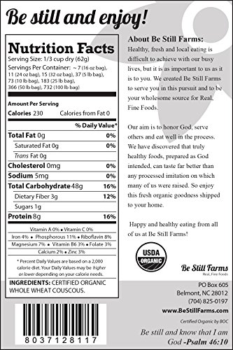Organic Whole Wheat Couscous, 2 Pounds - USDA Organic | Non-GMO | Vegan