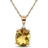 KOKAV 14K Rose Gold Genuine Citrine 2-3/4 Ct Oval, Diamond Pendant Necklace
