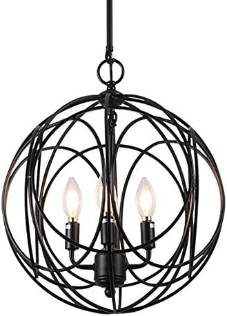 Horisun 4 Lights Industrial Vintage Lighting Sphere Chandelier E12 Globe Shade Hanging Pendant Lamp, 5 Years Warranty