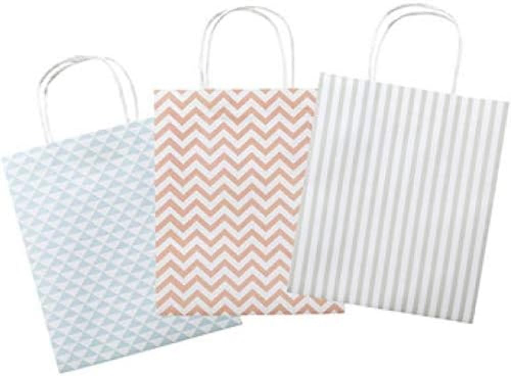 folia 21821 Kraft Paper Gift Bags, 12 Pieces, Approx. 18 x 8 x 21 cm, Assorted Colours in 3 Trendy Patterns - for Crafts, Decorating and Gifting