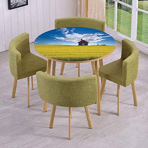 SINOVAL Fashion Round Table/Wall/Floor Decal Strikers/Removable/Traditional Red Scandinavian Summerhouse in Yellow Oat Field Nordic Tranquility Theme