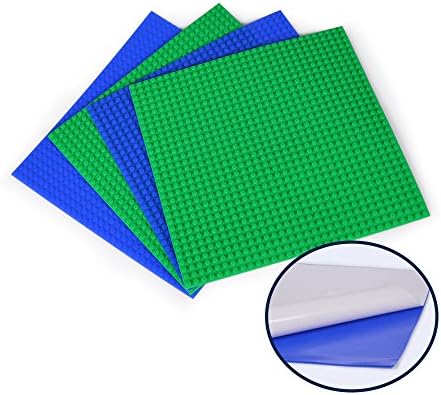 Building Block Base Plates, Fscool 4 Pack Peel and Stick Adhesive Silicone 10x10 Inch Toy Building Brick Base Plate Board Replacement of Lego Classic Baseplates (2 Green, 2 Blue)