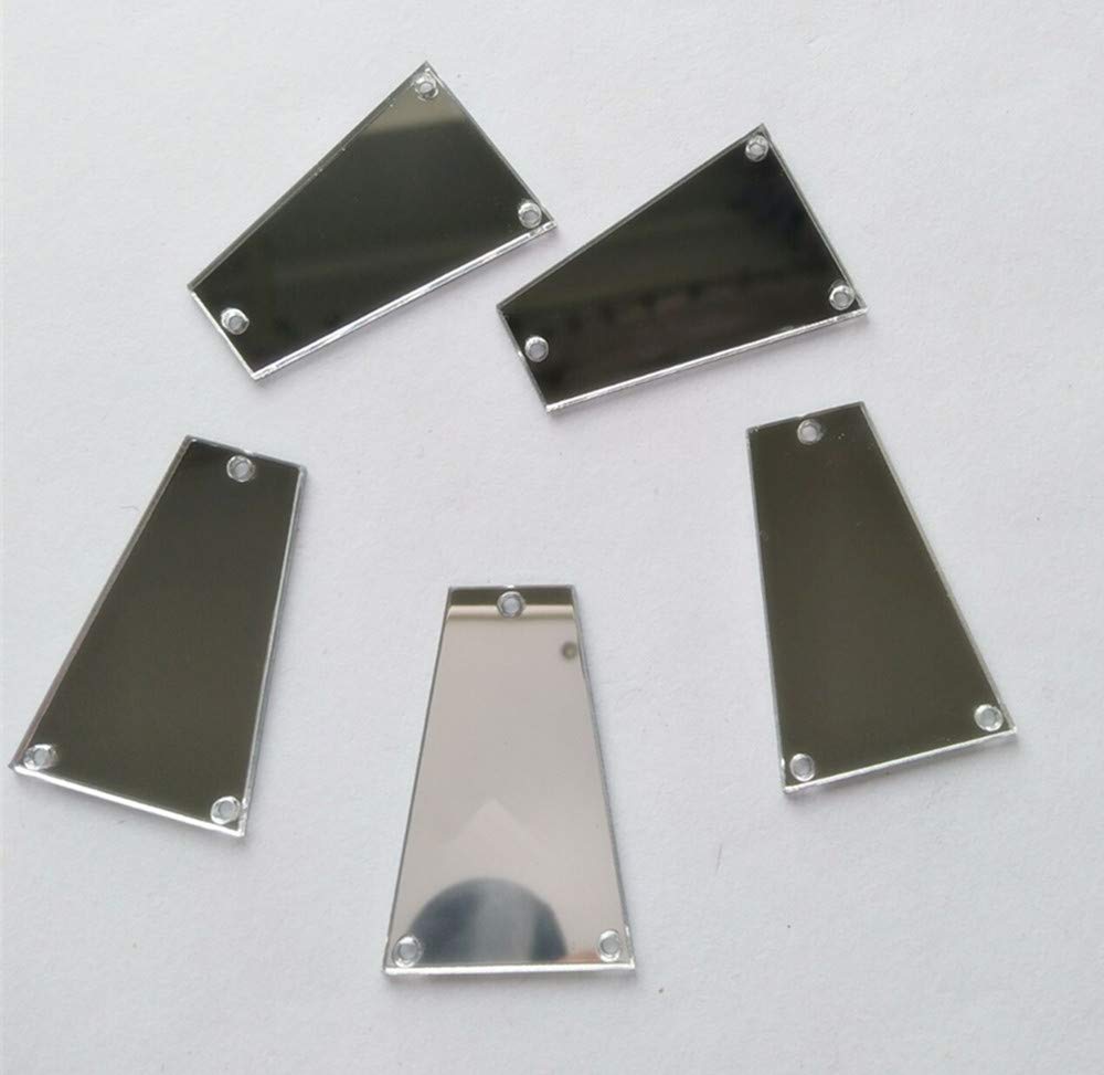 50pcs Trapezoid Mirror Sew on Rhinestones, Flatback Gold Acrylic Sew-on Stone for Dress Garment Decortaion (Silver)