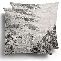 Starohou Throw Pillow Cover 2 Pack Old of Hunting Break Having Meal on Lawn Created by Janet Lange After Van Loo Halte De Chasse Kept in The Cushion Case for Couch Bed Home Decor 20 x 20 Inches