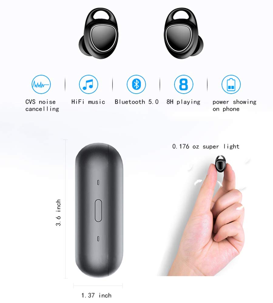 TWS Wireless-Earbuds Bluetooth 5.0 Headphones with Charging-Case, True Stereo Waterproof Noise-Cancelling, 6H Playback Time / 40H Cycle Playing Time, in-Ear Wireless Bluetooth Earbuds with Microphone