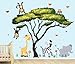 African Tree, Safari Pride Jungle Tree Wall Decals, Jungle Stickers with Green Leaves