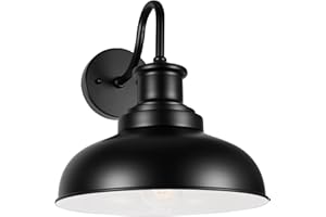 Diyel Outdoor Gooseneck Barn Light Outdoor Wall Sconce Farmhouse Exterior Wall Mount Light Vintage Outside Lighting Fixture Industrial Black White Lantern for Porch, Entryway, Garage, 1 Pack