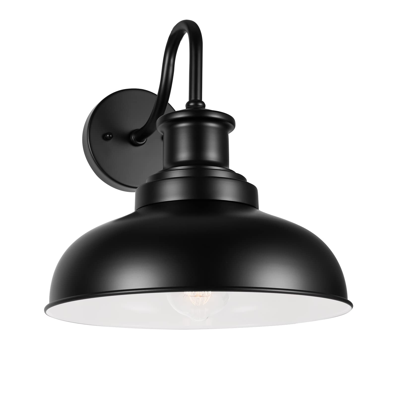 Photo 1 of Diyel Outdoor Gooseneck Barn Light Outdoor Wall Sconce Farmhouse Exterior Wall Mount Light Vintage Outside Lighting Fixture Industrial Black White Lantern for Porch, Entryway, Garage, 1 Pack