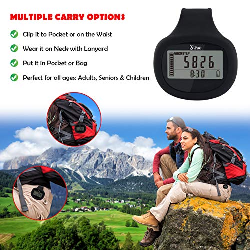 UTrak 3D Pedometer with Rubber Clip and Lanyard 7 Days Memory