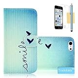 iPhone 5C Case, Tradekmk(TM) Cute Little Love Shape Pattern PU Leather Slim Fit Folio Wallet Stand Shell Cover Case with Card Holders Compatible with Apple iPhone 5C[+Stylus+Screen Protector+Cleaning Cloth]
