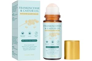Frankincense & Castor Oil Roll-On with Rose Quartz - Organic, Cold-Pressed Formula for Firming Skin & Reducing Fine Lines - F