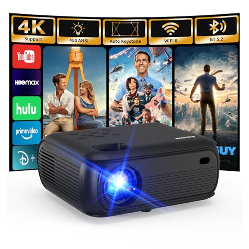 2026Mini Projector 4K Compatible with Netflix App, Lower Noise 1080p Daylight Compatible Projector & HDR, Premium Speaker, WiFi 6, BT5.2, Home Cinema Projector for Bedroom, Garden, Black