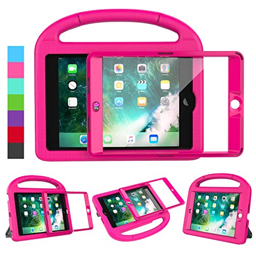 LEDNICEKER Kids Case Built-in Screen Protector for iPad Mini 1 2 3 - Shockproof Handle Kidproof Friendly Foldable Stand Child Case for iPad Mini 1st 2nd 3rd Generation - Magenta/Rose