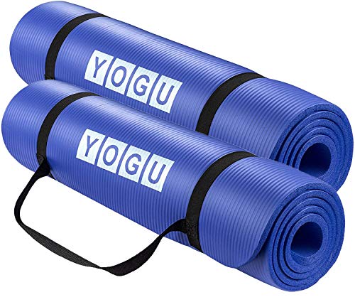 Yoga Mat 1/2 Inch Thick Multi-Purpose Lightweight Pilates Fitness Mats Durable Washable Non-Slip Surfaces Sweat-Proof Gym Workout Exercise Yoga Mat with Carrier Strap - 6 FT x 2 FT (Blue - 2 PK) - Thumbnail 2